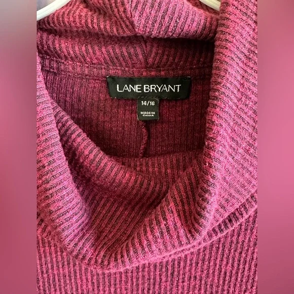Lane Bryant Dark Wine Cowl Neck Ribbed Slouchy Loose Fit Sweater Top Sz 14/16 - Picture 2 of 12